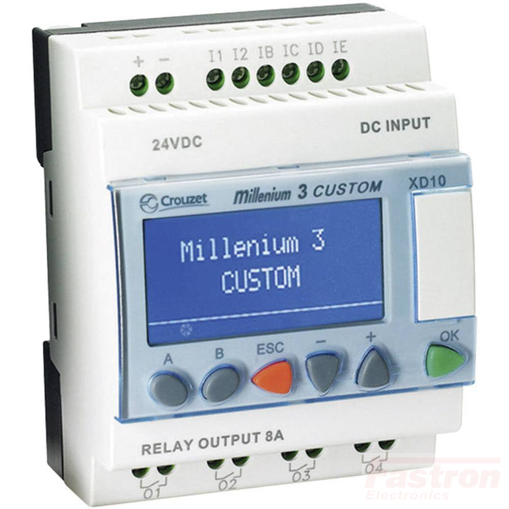 88974142, Millenium 3 Essential PLC XD10-6I/4O S, 6 x On/Off inputs, Incl 4 analogue inputs, 10 Static Solid State outputs incl 1 x PWM output, 24 VDC 88974142, Millenium 3 Essential PLC XD10-6I/4O S, 6 x On/Off inputs, Incl 4 analogue inputs, 10 Static Solid State outputs incl 1 x PWM output, 24 VDC